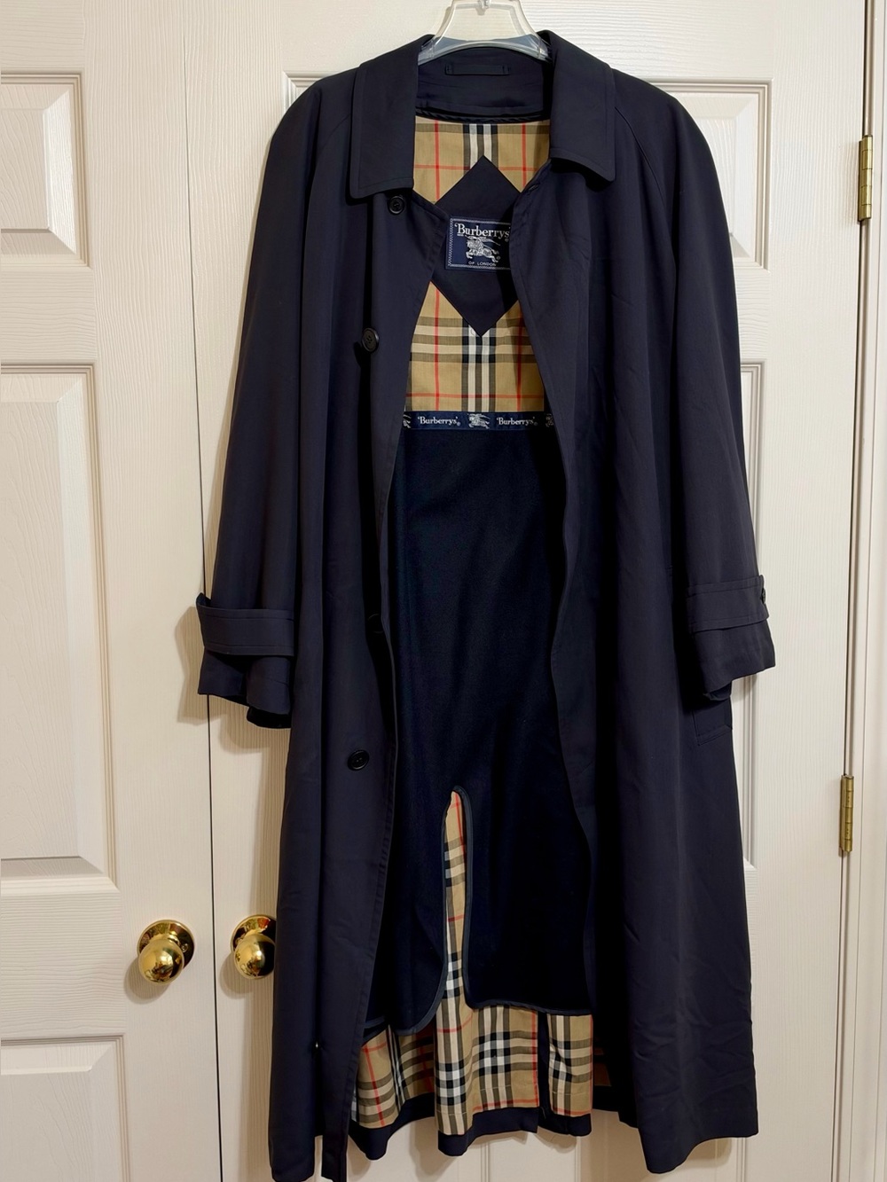 80s Burberry Black Trench Coat Removable Wool Liner 40R Belted Vtg Nova Check
